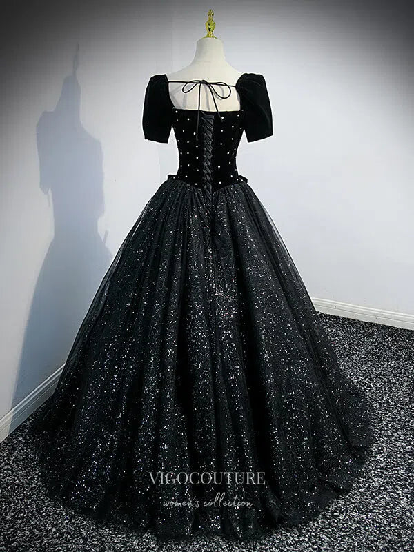 Prom Dress 2025 Sparkly Tulle Prom Dresses Removable Sleeve Formal Dresses 21327-unique elegant Prom Dresses-Black-US2-vigocouture