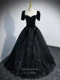 Prom Dress 2025 Sparkly Tulle Prom Dresses Removable Sleeve Formal Dresses 21327-unique elegant Prom Dresses-Black-US2-vigocouture