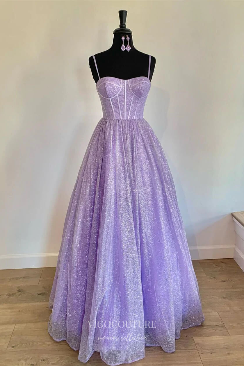 Prom Dress 2025 Sparkly Tulle Prom Dresses Spaghetti Strap Evening Dress 21885b-unique elegant Prom Dresses-Lavender-US2-vigocouture