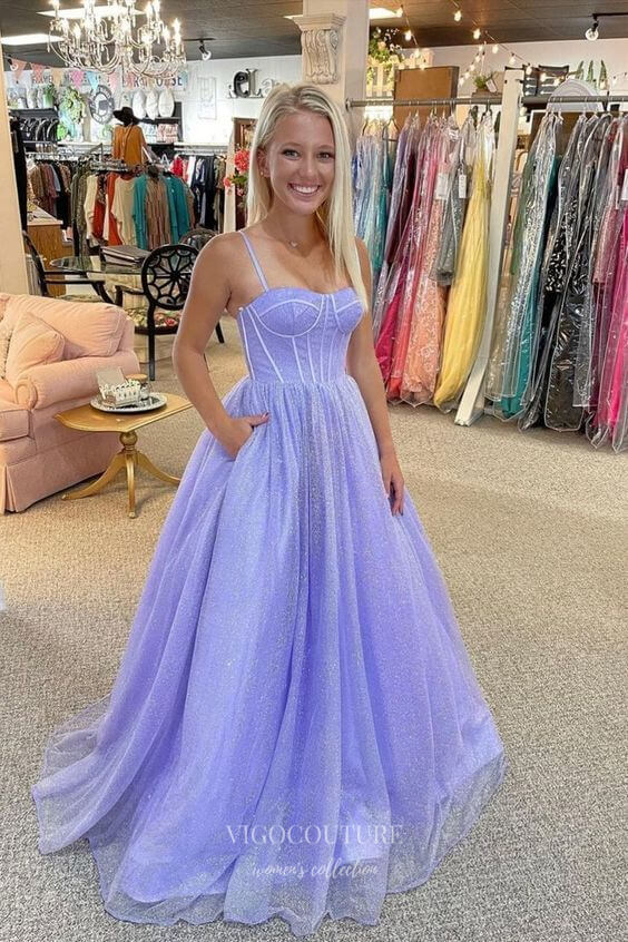 Prom Dress 2025 Sparkly Tulle Prom Dresses Spaghetti Strap Evening Dress 21885b-unique elegant Prom Dresses-Lavender-US2-vigocouture