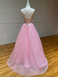 Prom Dress 2025 Sparkly Tulle Prom Dresses with Pockets Spaghetti Strap Evening Dress 21688-unique elegant Prom Dresses-Blush-US2-vigocouture