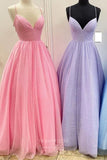 Prom Dress 2025 Sparkly Tulle Prom Dresses with Pockets Spaghetti Strap Evening Dress 21688-unique elegant Prom Dresses-Blush-US2-vigocouture