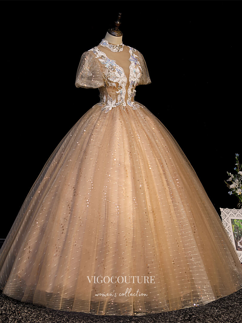 Prom Dress 2025 Sparkly Tulle Quinceanera Dresses Lace Applique Sweet 15 Dresses 21428-unique elegant Prom Dresses-As Pictured-Custom Size-vigocouture