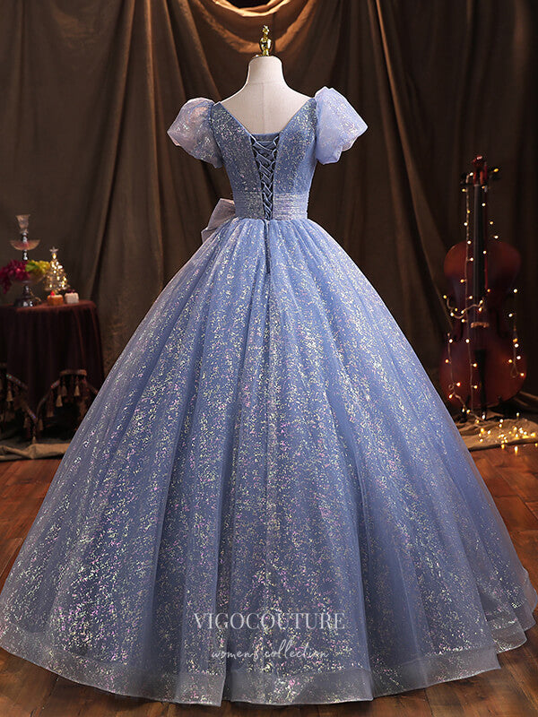 Prom Dress 2025 Sparkly Tulle Quinceanera Dresses Puffed Sleeve Sweet 15 Dresses 21382-unique elegant Prom Dresses-As Pictured-Custom Size-vigocouture