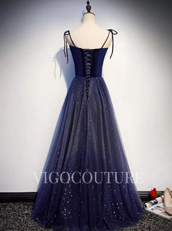 Prom Dress 2025 Sparkly Tulle Spaghetti Strap Prom Dress 20297-unique elegant Prom Dresses-Navy Blue-US2-vigocouture