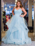 Prom Dress 2025 Sparkly Tulle Tiered Prom Dresses Spaghetti Strap Formal Dresses 21570-unique elegant Prom Dresses-Light Blue-US2-vigocouture