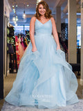 Prom Dress 2025 Sparkly Tulle Tiered Prom Dresses Spaghetti Strap Formal Dresses 21570-unique elegant Prom Dresses-Light Blue-US2-vigocouture