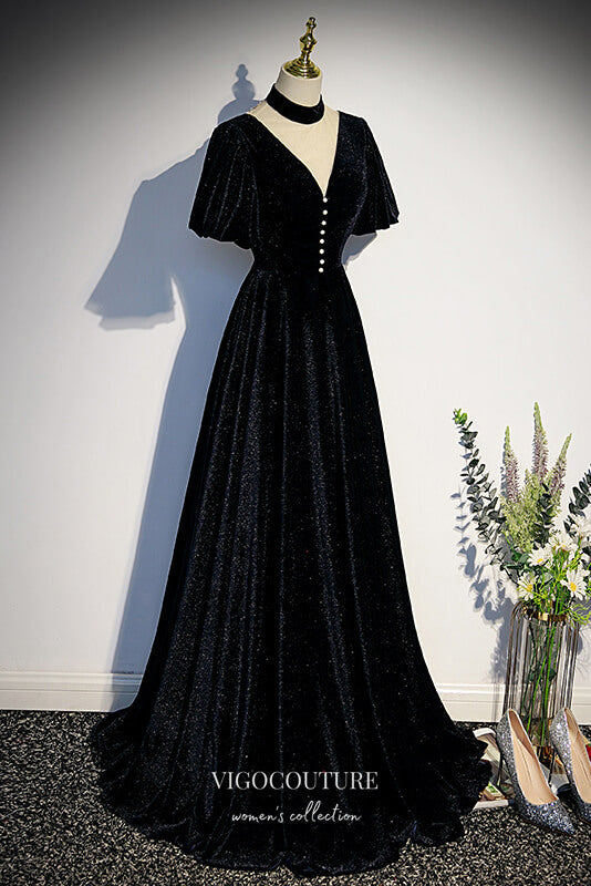 Sparkly Velvet Formal Dress A-Line V-Neck Prom Dresses 21643 vigocouture Sparkly Velvet Formal Dress A-Line V-Neck Prom Dresses 21643 vigocouture