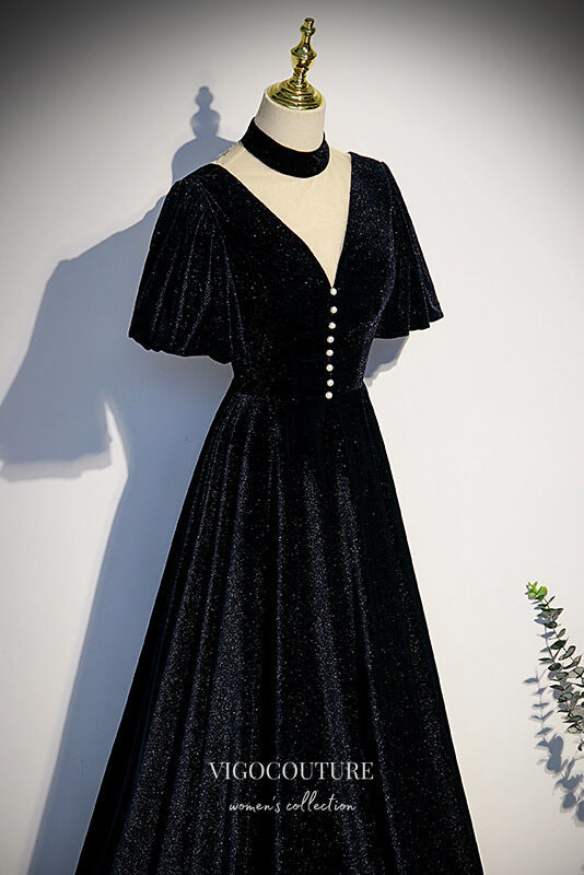 Sparkly Velvet Formal Dress A-Line V-Neck Prom Dresses 21643 Black / US4 Sparkly Velvet Formal Dress A-Line V-Neck Prom Dresses 21643 Black / US4