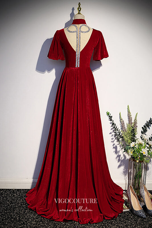 Sparkly Velvet Formal Dress A-Line V-Neck Prom Dresses 21643 vigocouture Sparkly Velvet Formal Dress A-Line V-Neck Prom Dresses 21643 vigocouture