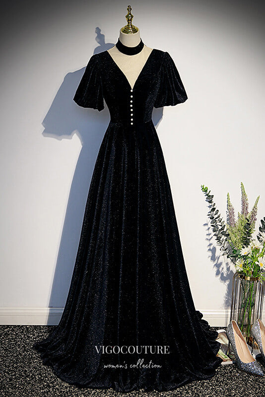 Sparkly Velvet Formal Dress A-Line V-Neck Prom Dresses 21643 Black / US4 Sparkly Velvet Formal Dress A-Line V-Neck Prom Dresses 21643 Black / US4
