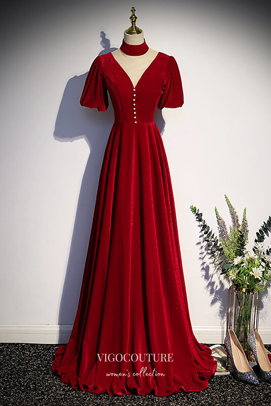 Prom Dress 2025 Sparkly Velvet Formal Dress A-Line V-Neck Prom Dresses 21643-unique elegant Prom Dresses-Burgundy-US2-vigocouture