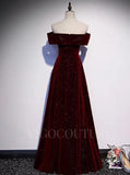 Prom Dress 2025 Sparkly Velvet Prom Dress 2022 Off the Shoulder Prom Gown-unique elegant Prom Dresses-Burgundy-US2-vigocouture