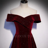 Prom Dress 2025 Sparkly Velvet Prom Dress 2022 Off the Shoulder Prom Gown-unique elegant Prom Dresses-Burgundy-US2-vigocouture