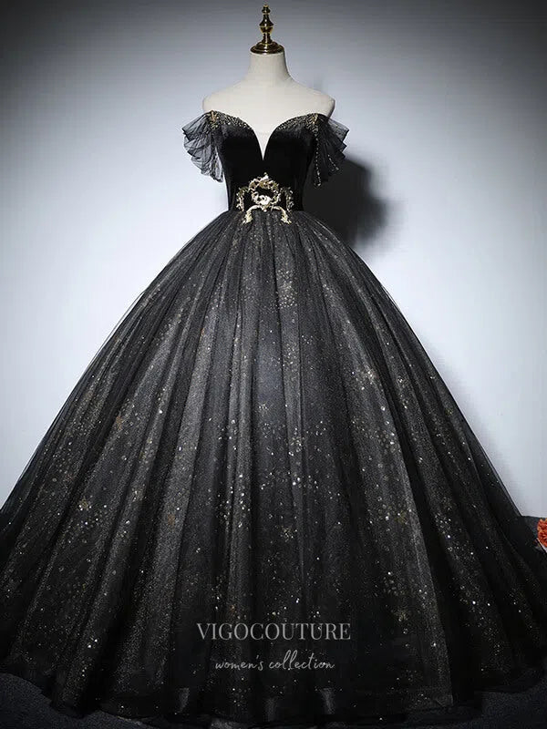 Starry Tulle Prom Dresses Plunging V-Neck Formal Gown 21052 vigocouture Starry Tulle Prom Dresses Plunging V-Neck Formal Gown 21052 vigocouture