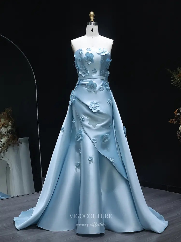 Strapless Floral Satin Ball Gown with Overskirt Style 25338 vigocouture Strapless Floral Satin Ball Gown with Overskirt Style 25338 vigocouture
