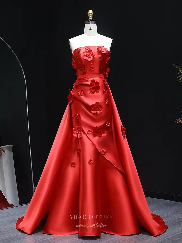 Strapless Floral Satin Ball Gown with Overskirt Style 25338 vigocouture Strapless Floral Satin Ball Gown with Overskirt Style 25338 vigocouture