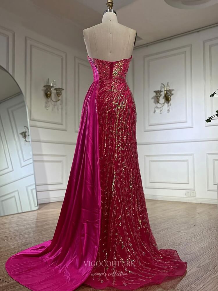 Prom Dress 2025 Strapless Beaded Lace Mermaid Prom Dresses with Overskirt Satin Pageant Dress 25002-unique elegant Prom Dresses-As Pictured-US2-vigocouture