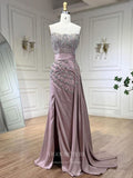 Prom Dress 2025 Strapless Beaded Mermaid Prom Dresses with Slit Satin Overskirt Pageant Dress 24519-unique elegant Prom Dresses-Pink-US2-vigocouture