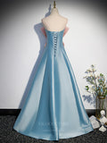 Prom Dress 2025 Strapless Blue Satin With Bow Prom Dress 20863-unique elegant Prom Dresses-Blue-Custom Size-vigocouture