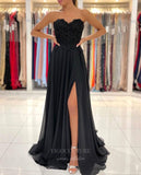 Prom Dress 2025 Strapless Chiffon Beaded Lace Applique Prom Dress 20832-unique elegant Prom Dresses-Black-US2-vigocouture