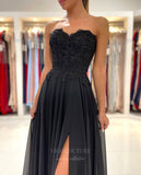 Prom Dress 2025 Strapless Chiffon Beaded Lace Applique Prom Dress 20832-unique elegant Prom Dresses-Black-US2-vigocouture