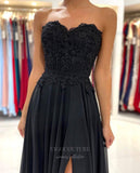 Prom Dress 2025 Strapless Chiffon Beaded Lace Applique Prom Dress 20832-unique elegant Prom Dresses-Black-US2-vigocouture