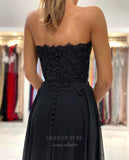 Prom Dress 2025 Strapless Chiffon Beaded Lace Applique Prom Dress 20832-unique elegant Prom Dresses-Black-US2-vigocouture