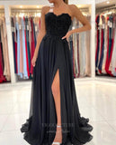 Prom Dress 2025 Strapless Chiffon Beaded Lace Applique Prom Dress 20832-unique elegant Prom Dresses-Black-US2-vigocouture