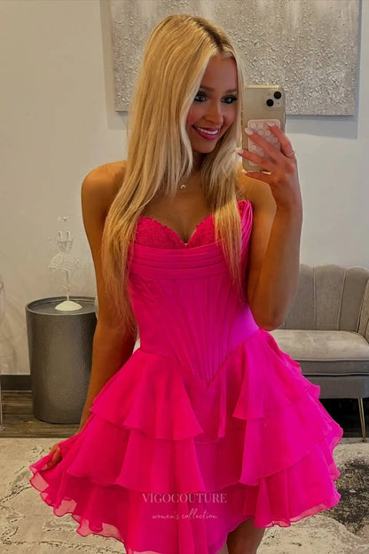 Prom Dresses 2025 to impress Strapless Corset Homecoming Dress with Lace Bustier and Tiered Ruffle Skirt – HC503-vigocouture-vigocouture