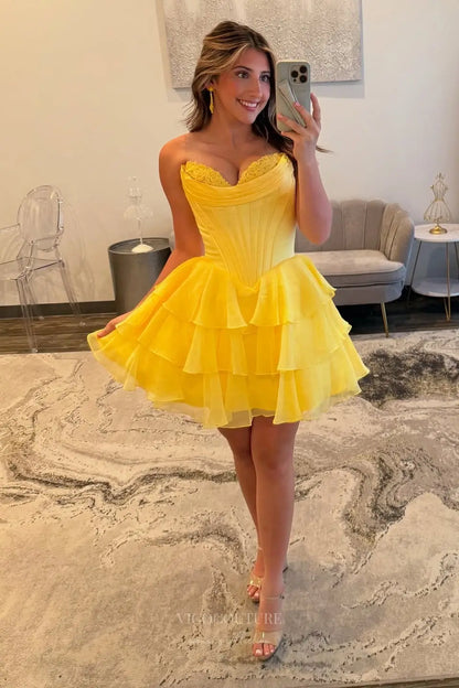 Prom Dresses 2025 to impress Strapless Corset Homecoming Dress with Lace Bustier and Tiered Ruffle Skirt – HC503-vigocouture-vigocouture