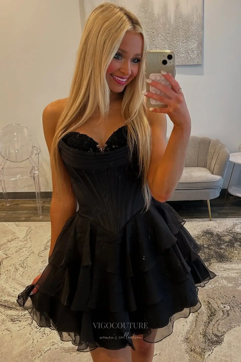 Prom Dresses 2025 to impress Strapless Corset Homecoming Dress with Lace Bustier and Tiered Ruffle Skirt – HC503-vigocouture-vigocouture