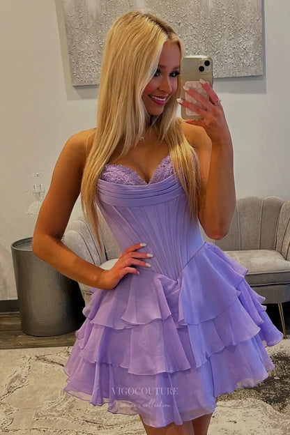 Prom Dresses 2025 to impress Strapless Corset Homecoming Dress with Lace Bustier and Tiered Ruffle Skirt – HC503-vigocouture-vigocouture