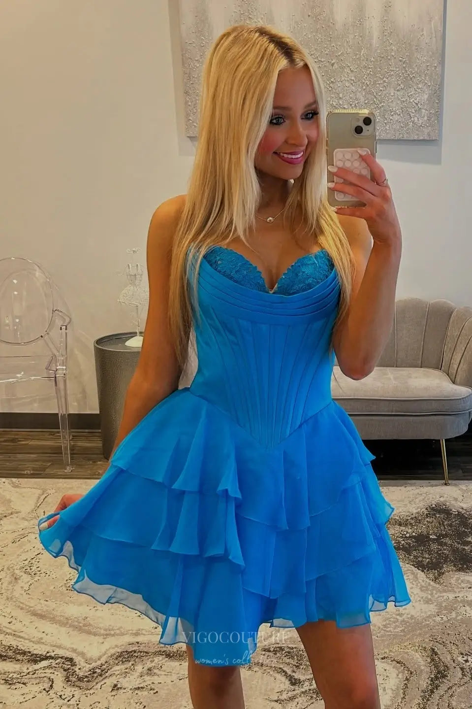 Prom Dresses 2025 to impress Strapless Corset Homecoming Dress with Lace Bustier and Tiered Ruffle Skirt – HC503-vigocouture-vigocouture