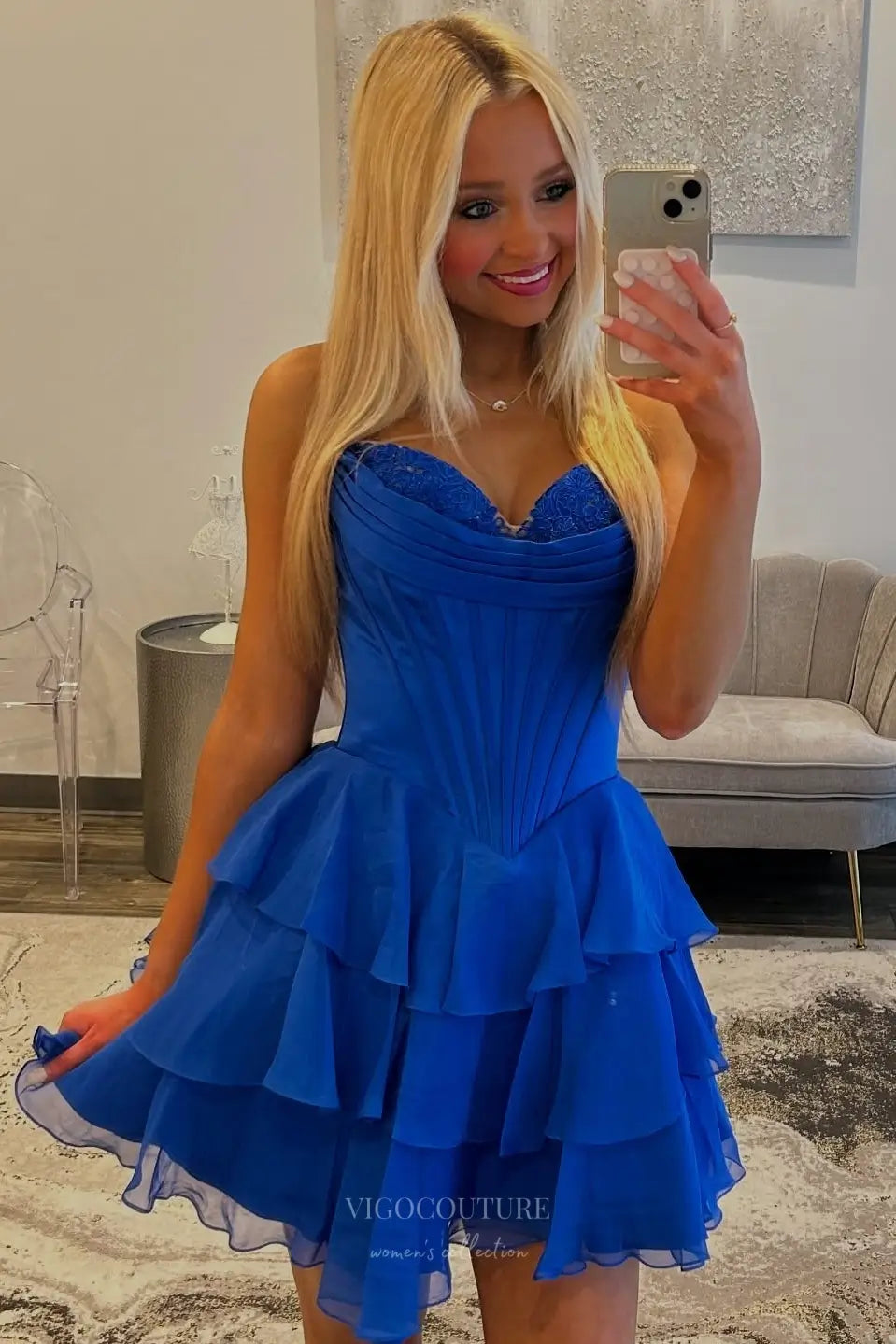 Prom Dresses 2025 to impress Strapless Corset Homecoming Dress with Lace Bustier and Tiered Ruffle Skirt – HC503-vigocouture-vigocouture