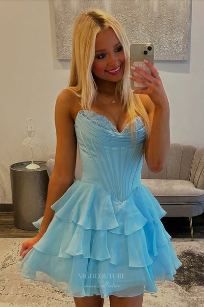 Prom Dresses 2025 to impress Strapless Corset Homecoming Dress with Lace Bustier and Tiered Ruffle Skirt – HC503-vigocouture-vigocouture