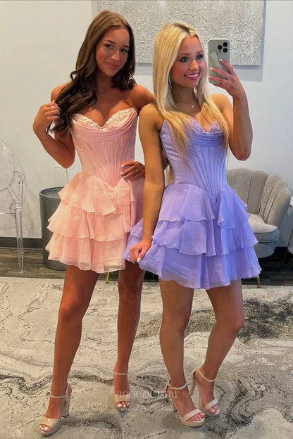 Prom Dresses 2025 to impress Strapless Corset Homecoming Dress with Lace Bustier and Tiered Ruffle Skirt – HC503-vigocouture-Custom Colors-Custom Size-vigocouture