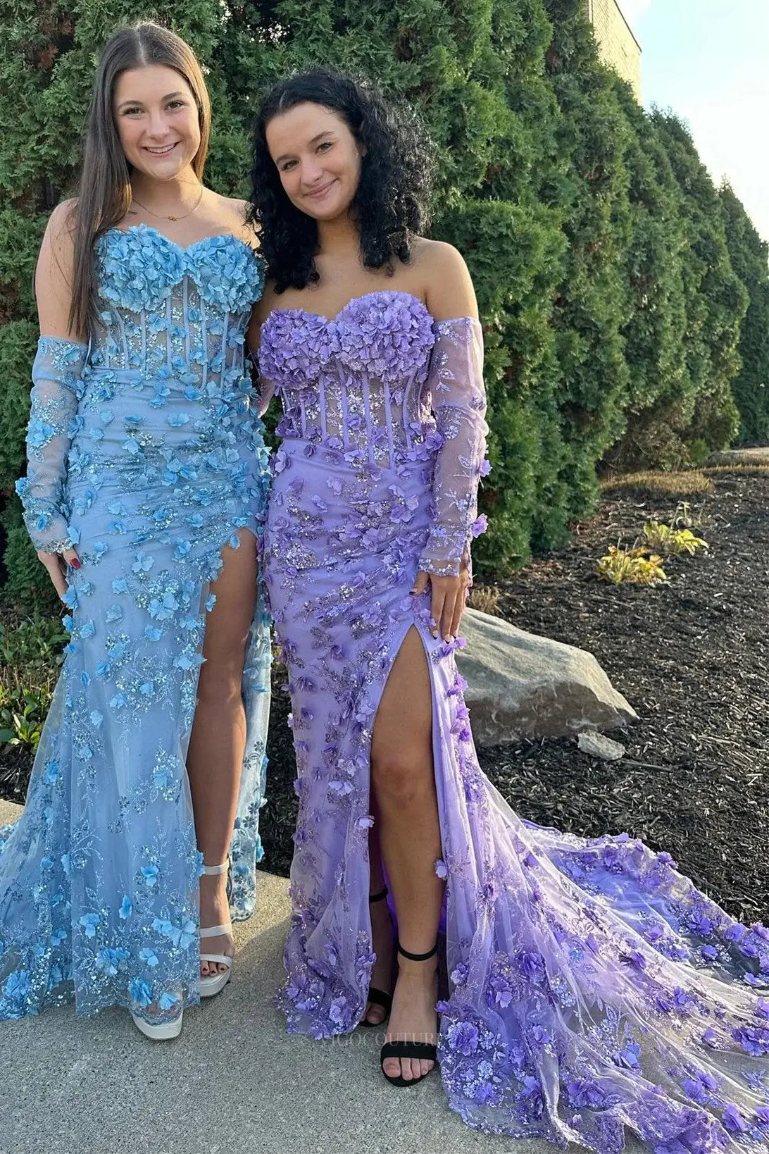 Prom Dresses 2025 to impress Strapless Floral Lace Mermaid Prom Dresses 2025 with Slit & Removable Sleeves – 25105-vigocouture-vigocouture