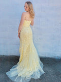 Prom Dress 2025 Strapless Lace Applique Mermaid Prom Dress 20927-unique elegant Prom Dresses-Yellow-US2-vigocouture