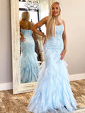 Prom Dress 2025 Strapless Lace Applique Mermaid Tiered Prom Dress 20965-unique elegant Prom Dresses-Light Blue-US2-vigocouture