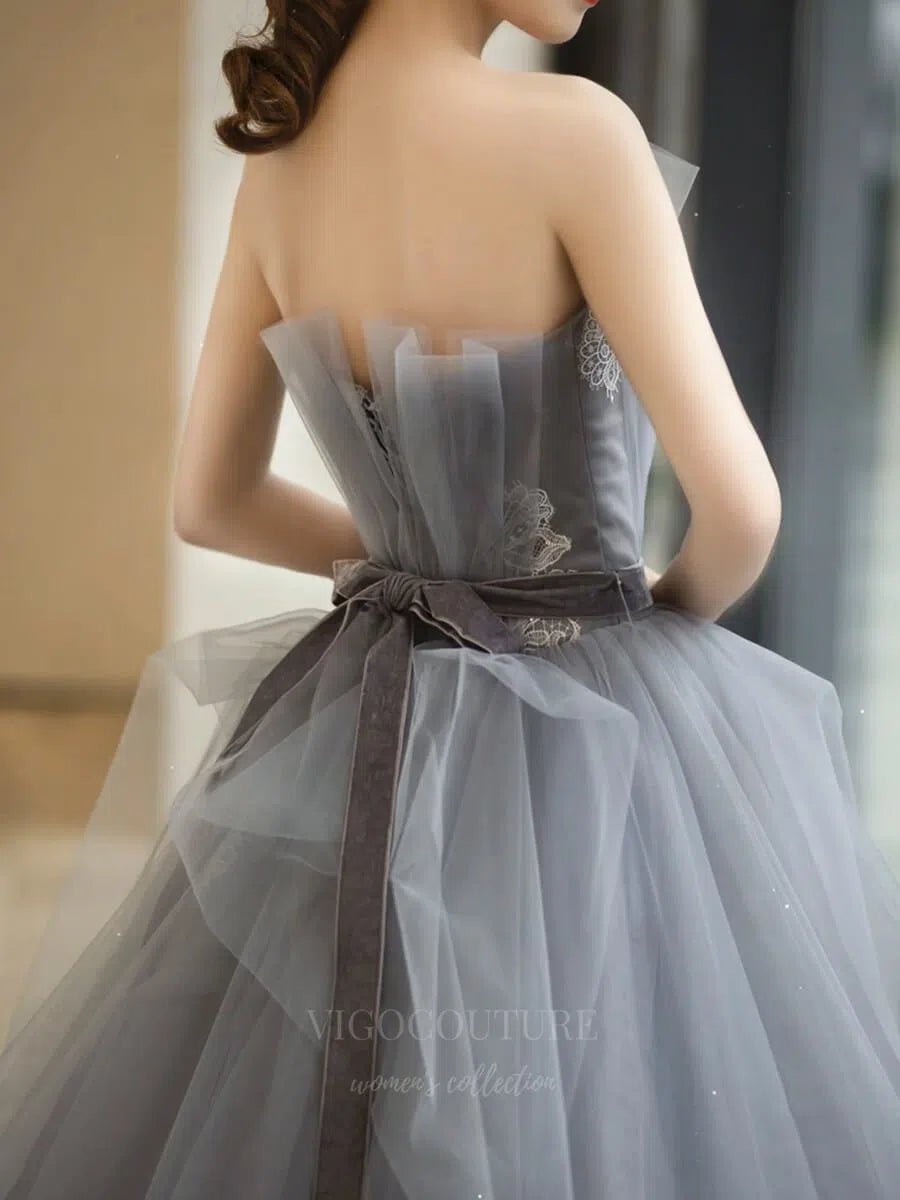 Prom Dress 2025 Strapless Lace Applique Prom Dress 20645-unique elegant Prom Dresses-Grey-US2-vigocouture