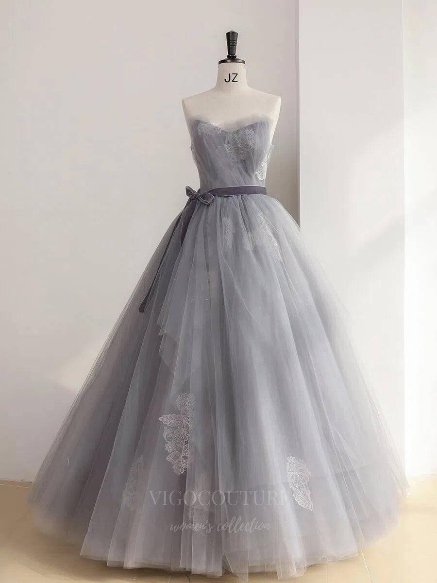 Prom Dress 2025 Strapless Lace Applique Prom Dress 20645-unique elegant Prom Dresses-Grey-US2-vigocouture