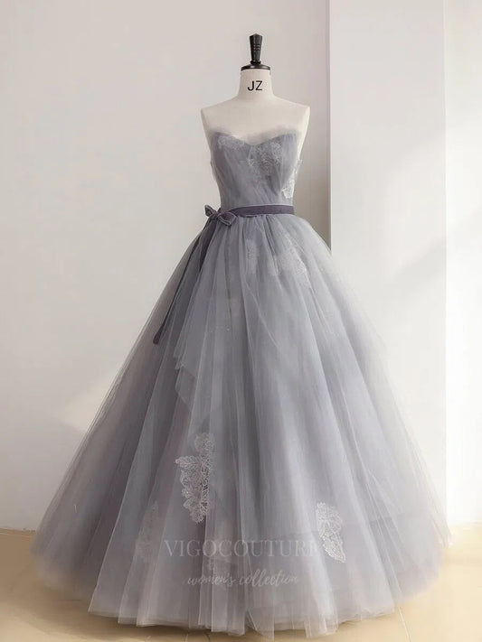 Prom Dress 2025 Strapless Lace Applique Prom Dress 20645-unique elegant Prom Dresses-Grey-US2-vigocouture