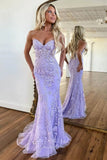 Prom Dress 2025 Strapless Lace Applique Prom Dresses with Corset Back Mermaid Evening Dress 22168-unique elegant Prom Dresses-Lavender-US2-vigocouture