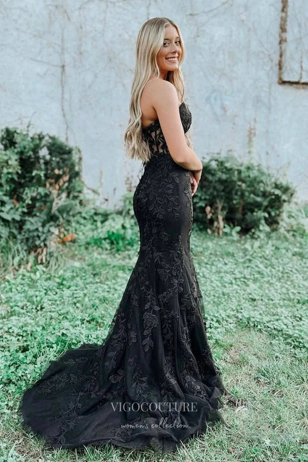 Prom Dress 2025 Strapless Lace Applique Prom Dresses with Corset Back Mermaid Evening Dress 22168-unique elegant Prom Dresses-Red-US2-vigocouture