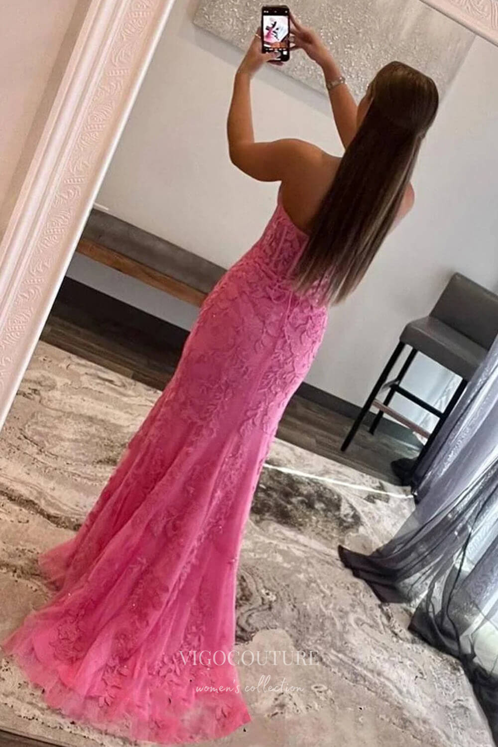 Prom Dress 2025 Strapless Lace Applique Prom Dresses with Slit Mermaid Sweetheart Neck Evening Dress 22170-unique elegant Prom Dresses-Lavender-US2-vigocouture