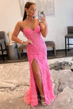 Prom Dress 2025 Strapless Lace Applique Prom Dresses with Slit Mermaid Sweetheart Neck Evening Dress 22170-unique elegant Prom Dresses-Pink-US2-vigocouture