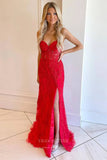 Prom Dress 2025 Strapless Lace Applique Prom Dresses with Slit Mermaid Sweetheart Neck Evening Dress 22170-unique elegant Prom Dresses-Red-US2-vigocouture