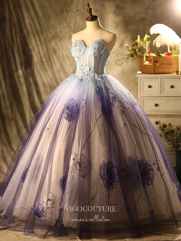 Prom Dress 2025 Strapless Lace Applique Quinceanera Dresses Sparkly Tulle Sweet 16 Dresses 21395-unique elegant Prom Dresses-As Pictured-Custom Size-vigocouture