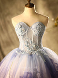 Prom Dress 2025 Strapless Lace Applique Quinceanera Dresses Sparkly Tulle Sweet 16 Dresses 21395-unique elegant Prom Dresses-As Pictured-Custom Size-vigocouture